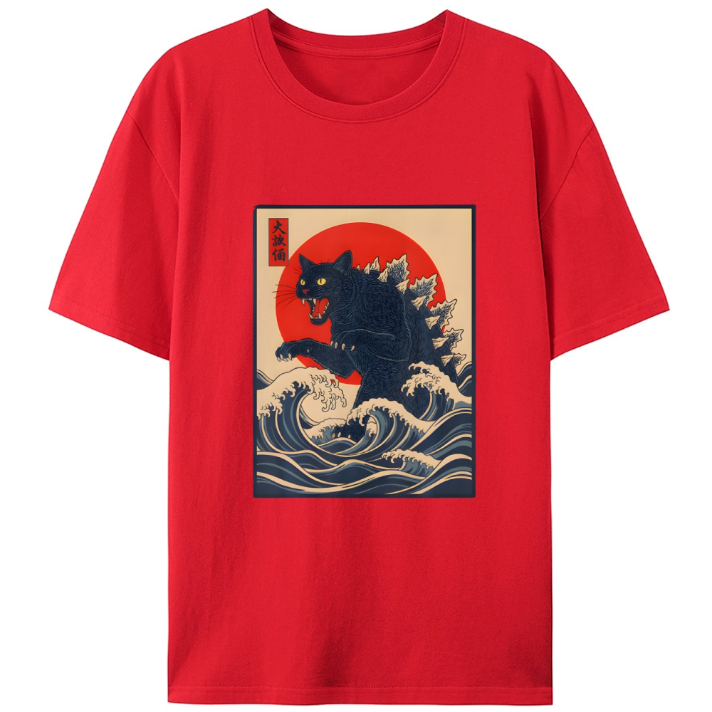 Black Catzilla Retro Designed for Women - Slim Fit Cotton Tee