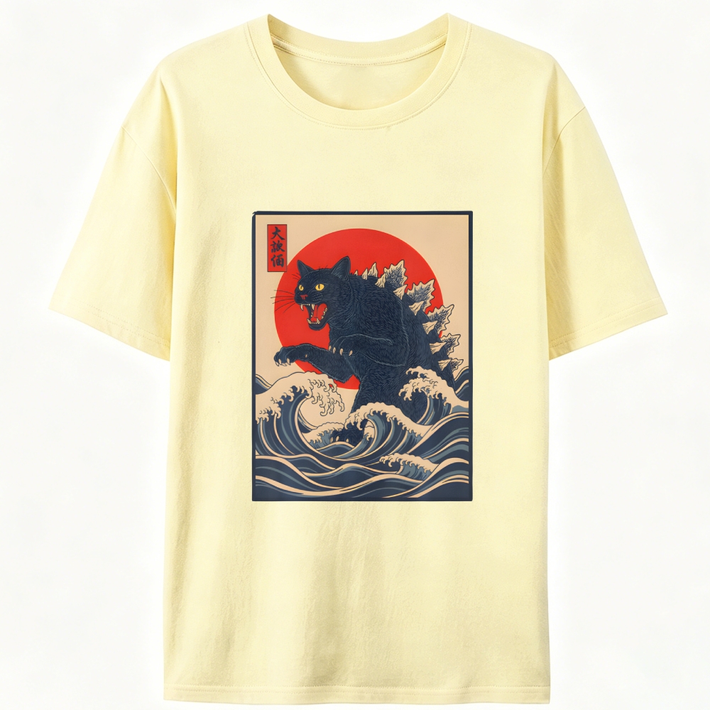 Black Catzilla Retro Designed for Women - Slim Fit Cotton Tee