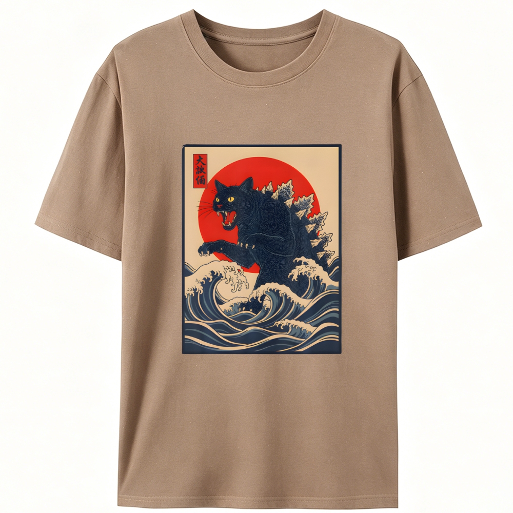 Black Catzilla Retro Designed for Women - Slim Fit Cotton Tee