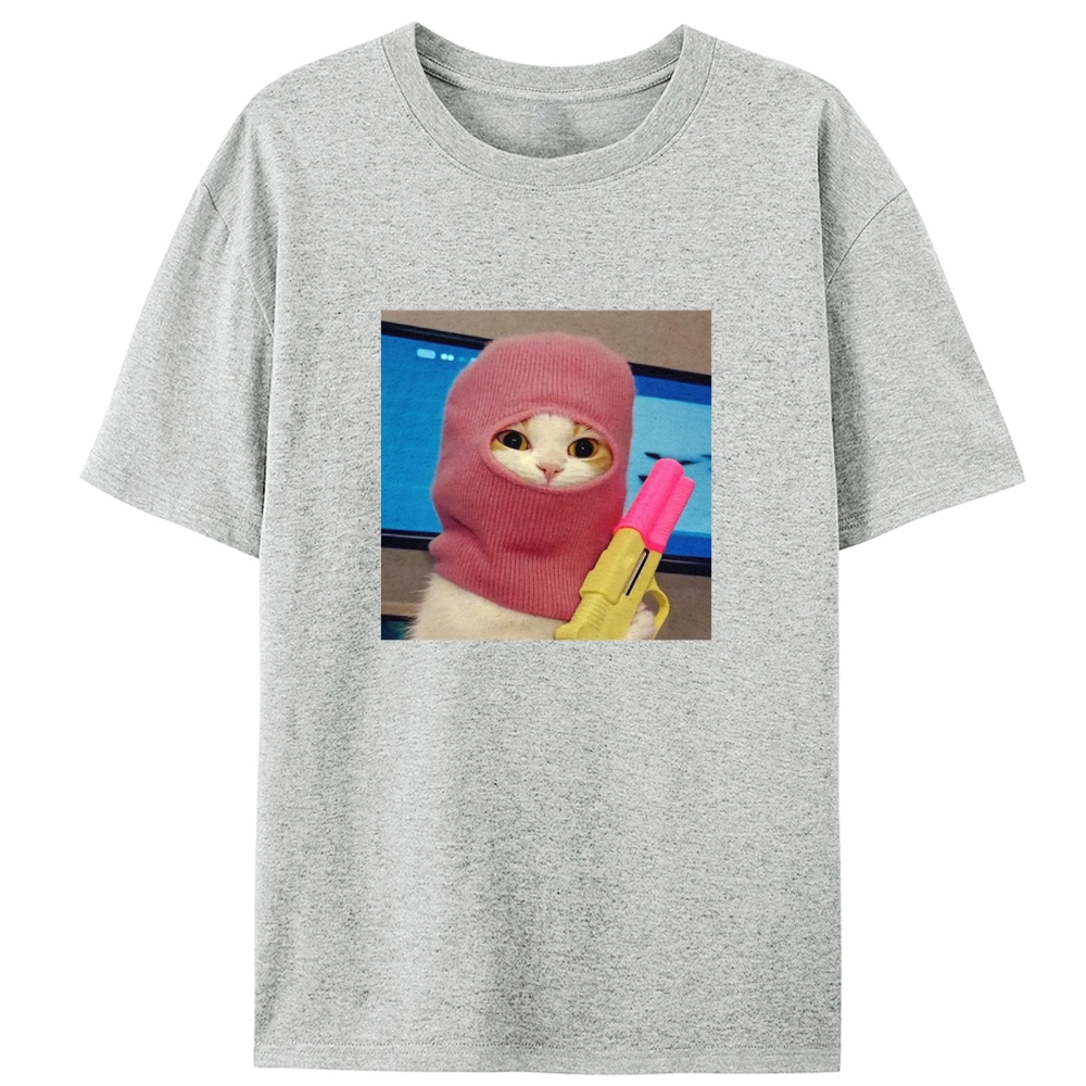 Pink Balaclava Gun Cat Retro Designed for Women - Slim Fit Cotton Tee