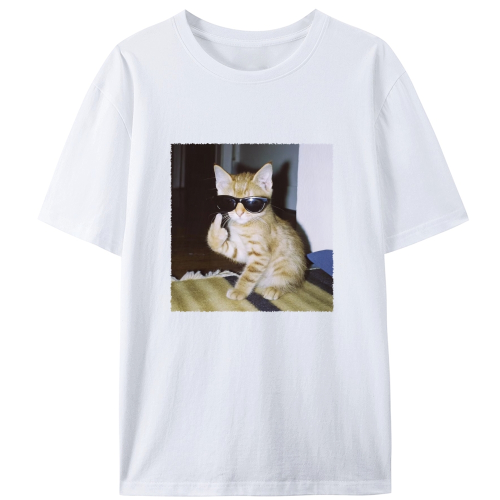 Middle Finger Cat Retro Designed for Women - Slim Fit Cotton Tee