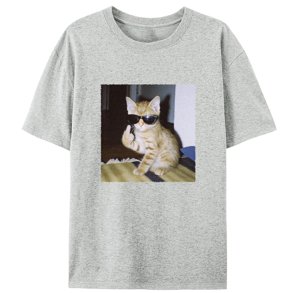 Middle Finger Cat Retro Designed for Women - Slim Fit Cotton Tee