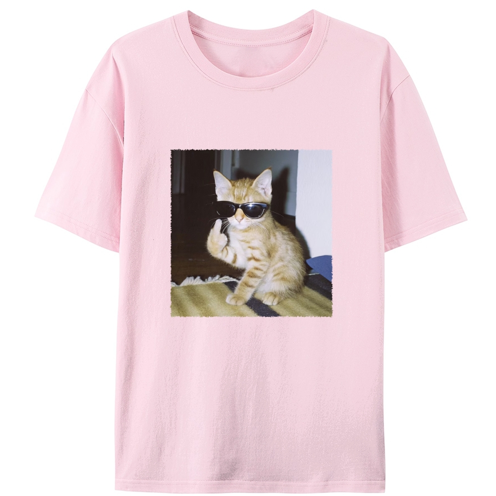 Middle Finger Cat Retro Designed for Women - Slim Fit Cotton Tee
