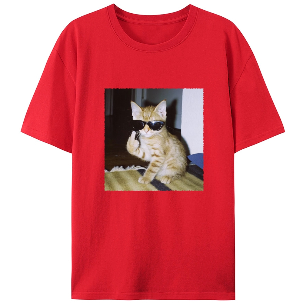 Middle Finger Cat Retro Designed for Women - Slim Fit Cotton Tee