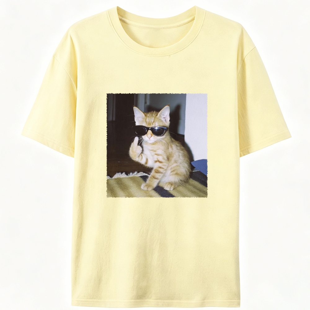 Middle Finger Cat Retro Designed for Women - Slim Fit Cotton Tee