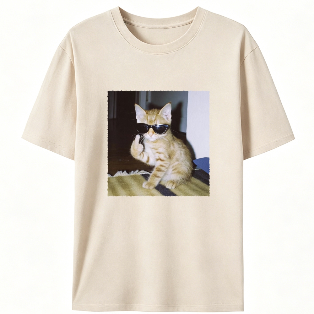 Middle Finger Cat Retro Designed for Women - Slim Fit Cotton Tee