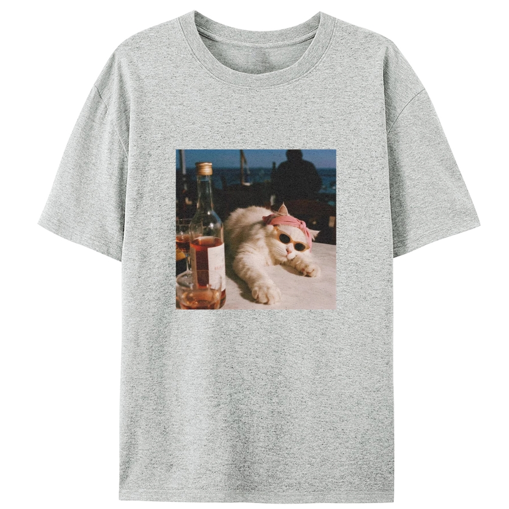 Drunk Cool Cat Retro Designed for Women - Slim Fit Cotton Tee