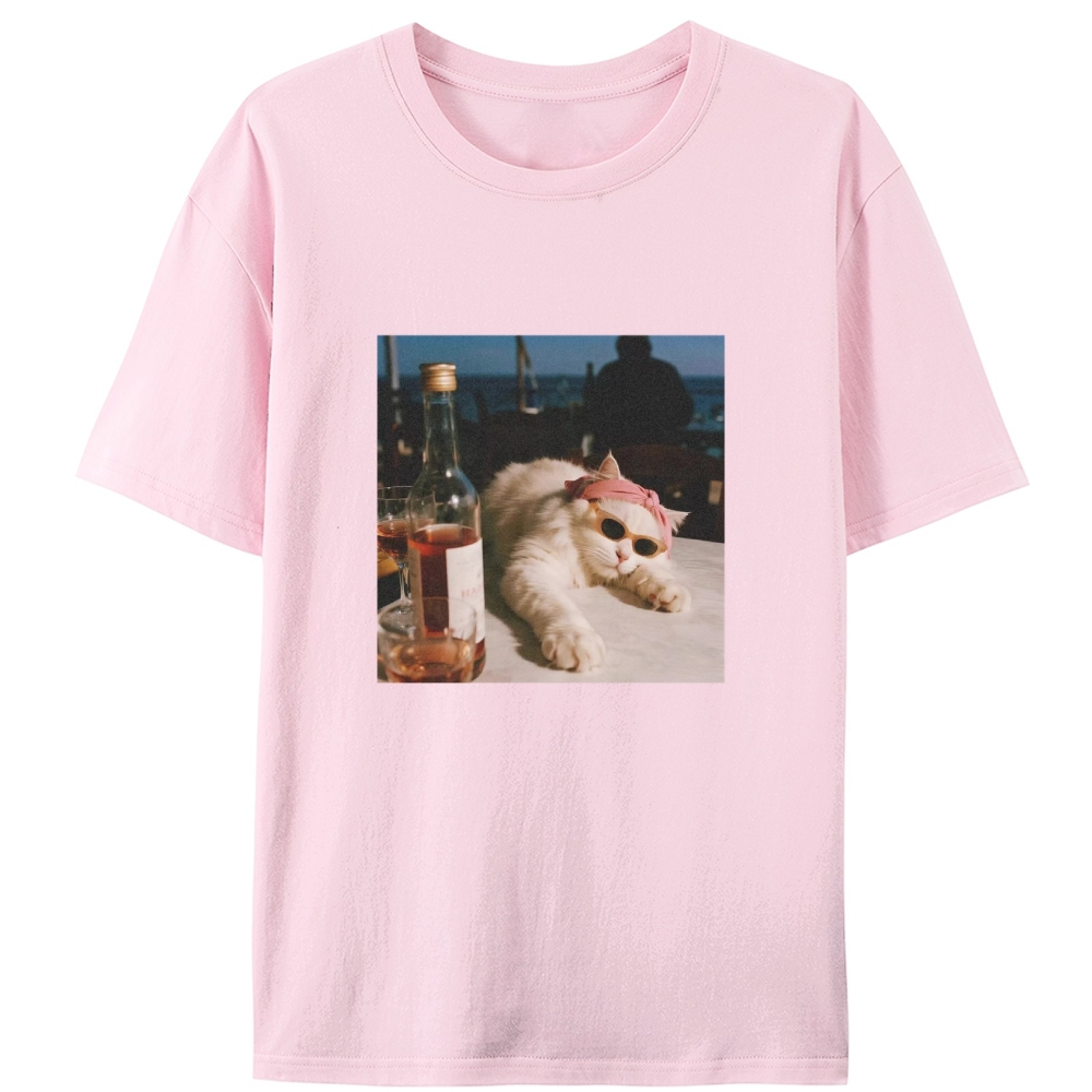 Drunk Cool Cat Retro Designed for Women - Slim Fit Cotton Tee