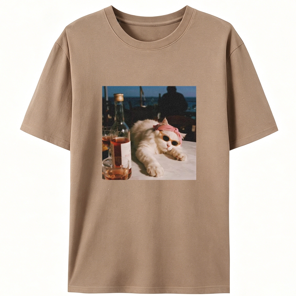 Drunk Cool Cat Retro Designed for Women - Slim Fit Cotton Tee
