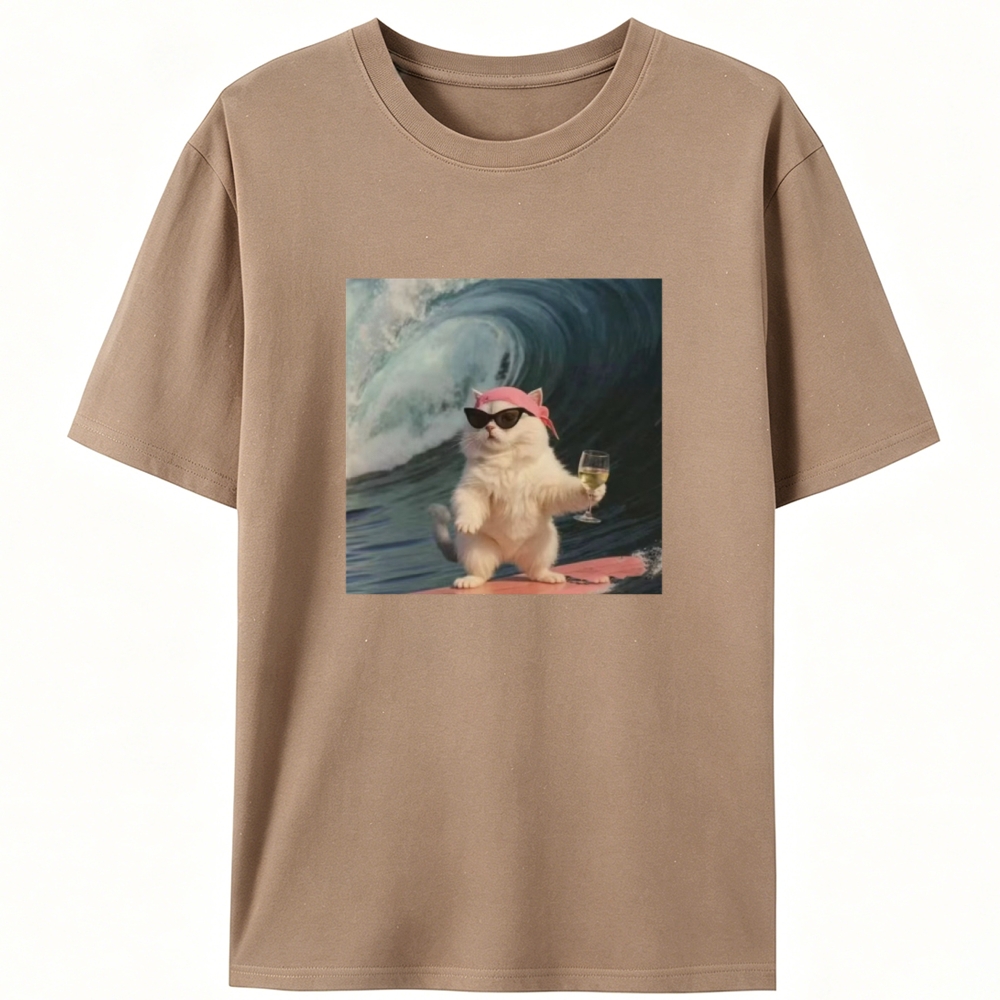 Surfing Wine Cat Retro Designed for Women - Slim Fit Cotton Tee