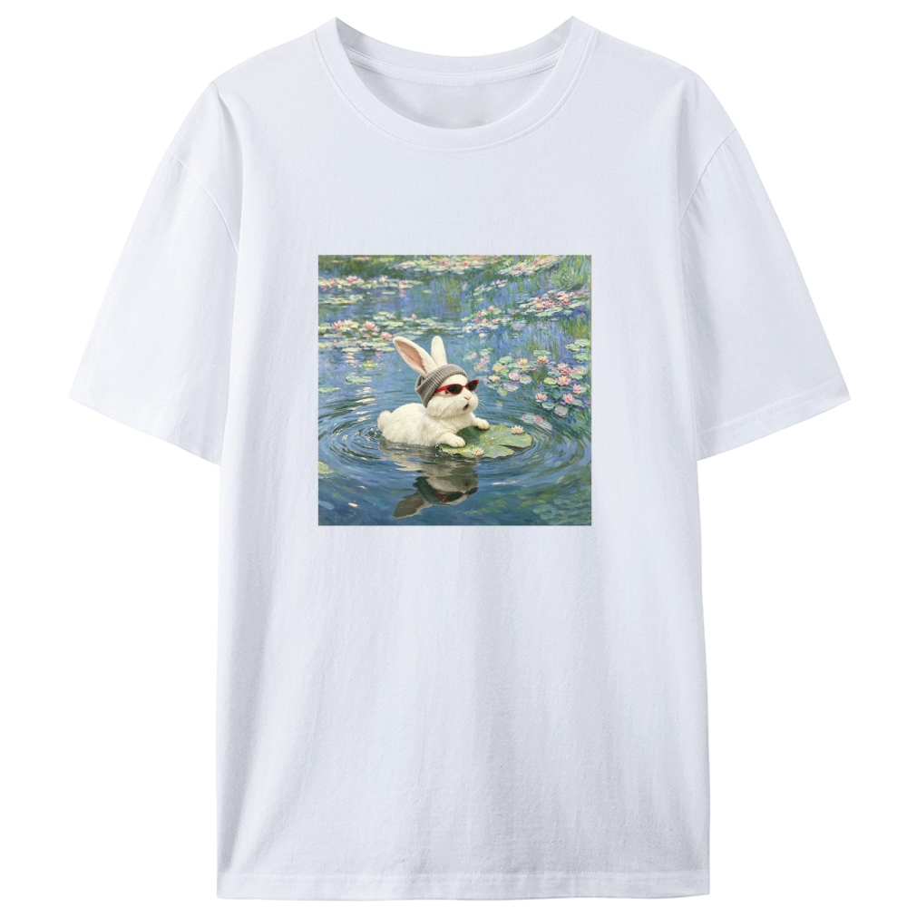 Cool Rabbit on Lily Pad Retro Designed for Women - Slim Fit Cotton Tee