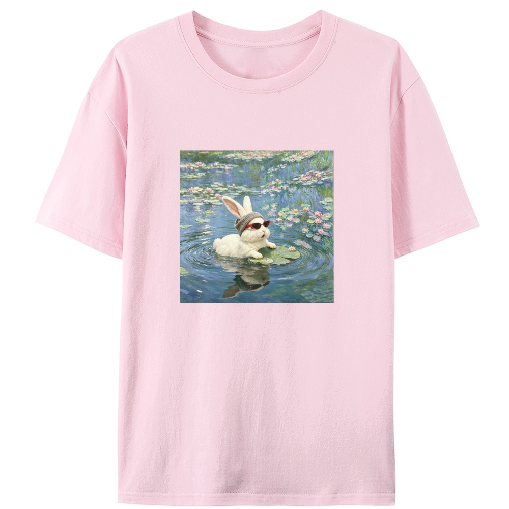 Cool Rabbit on Lily Pad Retro Designed for Women - Slim Fit Cotton Tee