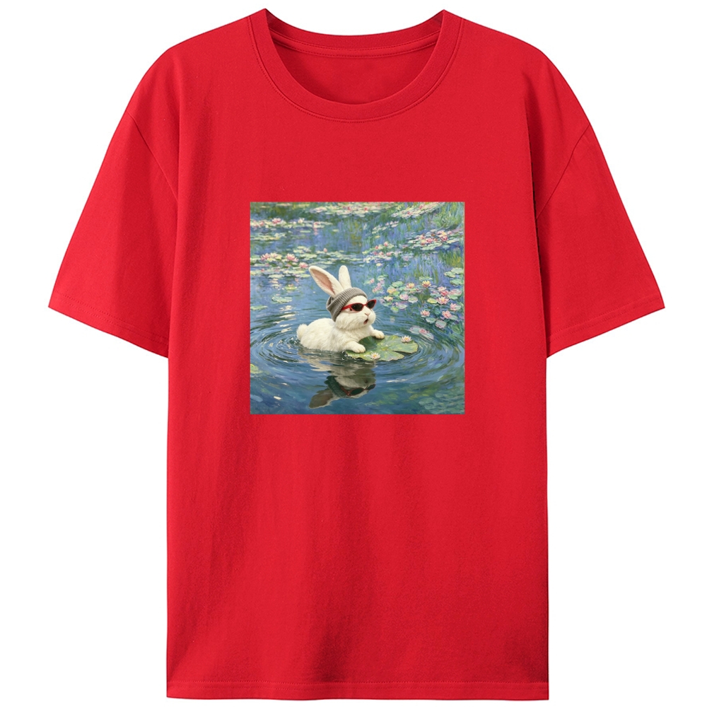 Cool Rabbit on Lily Pad Retro Designed for Women - Slim Fit Cotton Tee