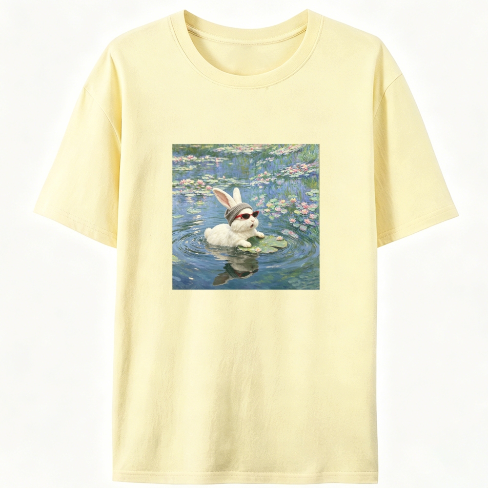 Cool Rabbit on Lily Pad Retro Designed for Women - Slim Fit Cotton Tee