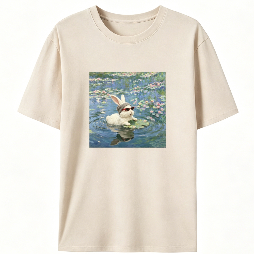 Cool Rabbit on Lily Pad Retro Designed for Women - Slim Fit Cotton Tee