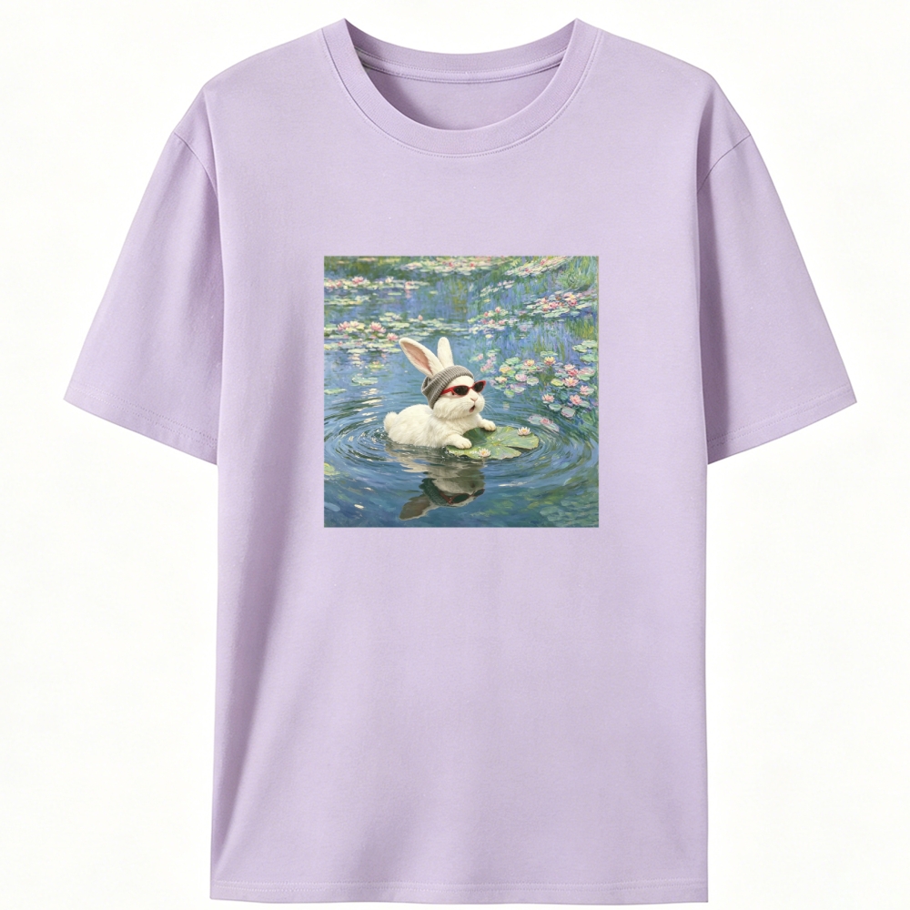 Cool Rabbit on Lily Pad Retro Designed for Women - Slim Fit Cotton Tee