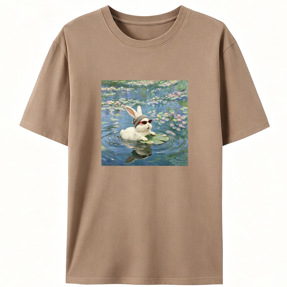 Cool Rabbit on Lily Pad Retro Designed for Women - Slim Fit Cotton Tee