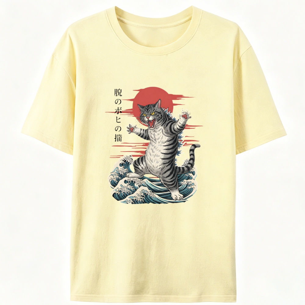 Kaiju Tabby Cat Retro Designed for Women - Slim Fit Cotton Tee