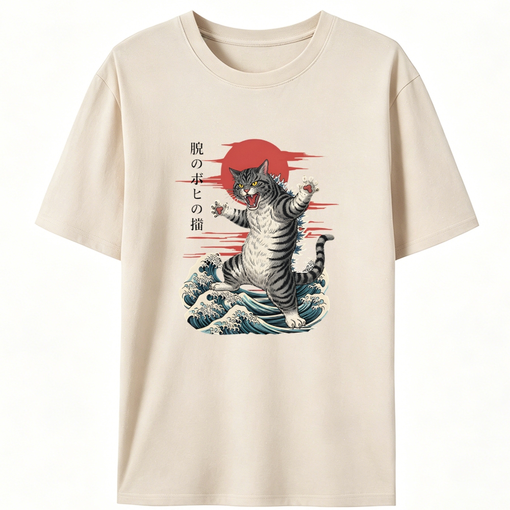 Kaiju Tabby Cat Retro Designed for Women - Slim Fit Cotton Tee
