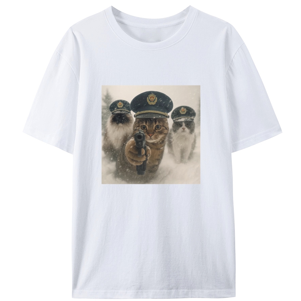 Police Cats Raid Retro Designed for Women - Slim Fit Cotton Tee