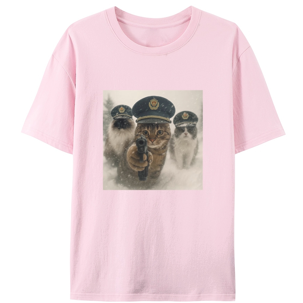 Police Cats Raid Retro Designed for Women - Slim Fit Cotton Tee