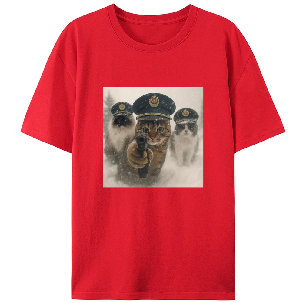 Police Cats Raid Retro Designed for Women - Slim Fit Cotton Tee