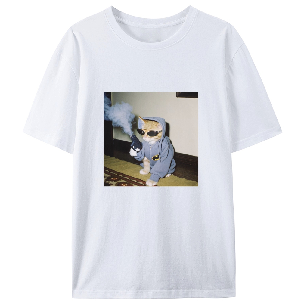 Batman Gun Cat Retro Designed for Women - Slim Fit Cotton Tee