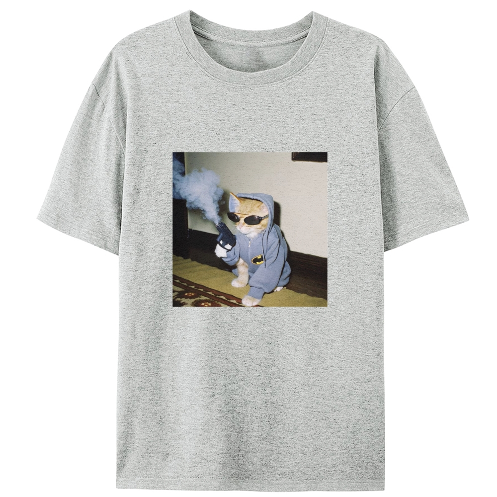 Batman Gun Cat Retro Designed for Women - Slim Fit Cotton Tee
