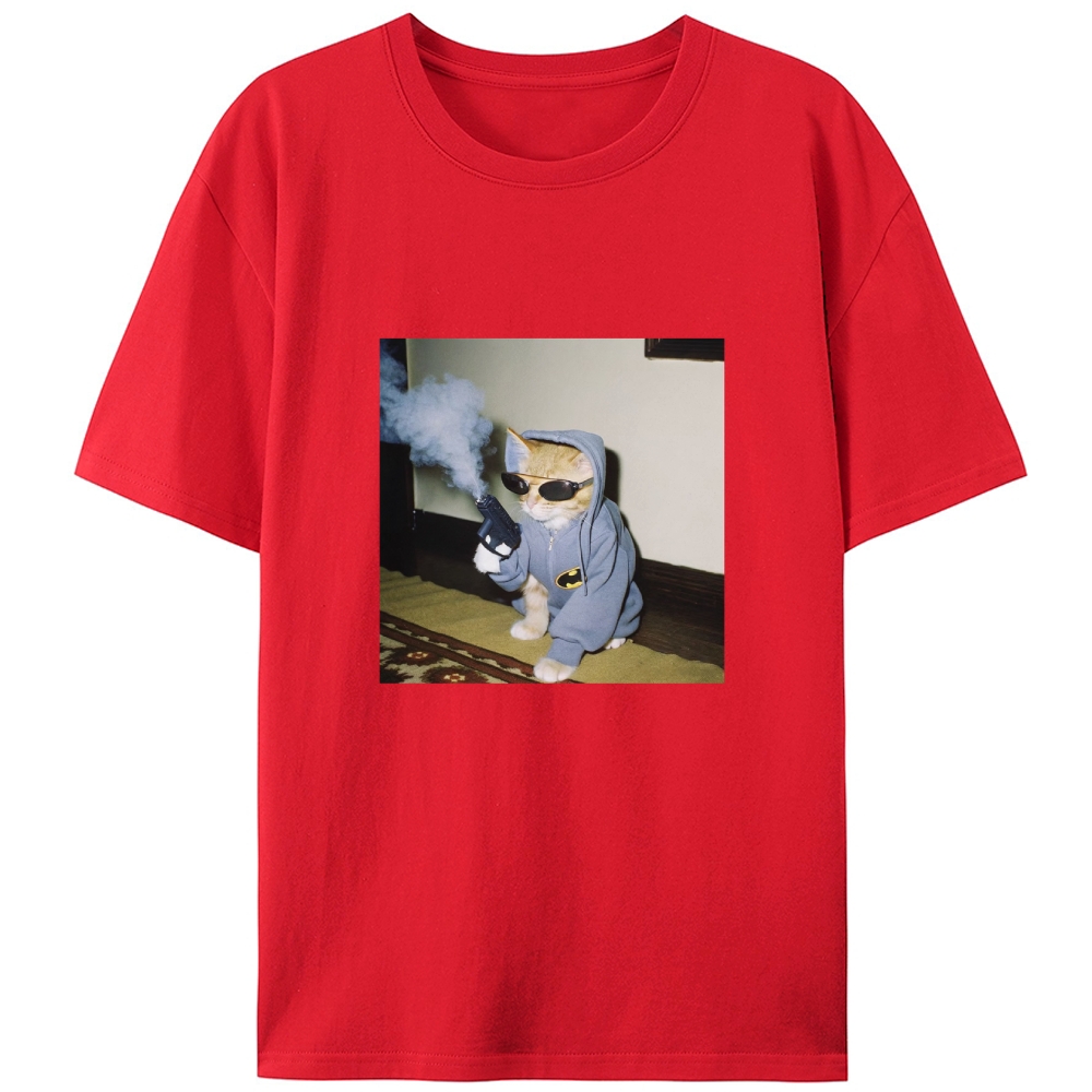 Batman Gun Cat Retro Designed for Women - Slim Fit Cotton Tee