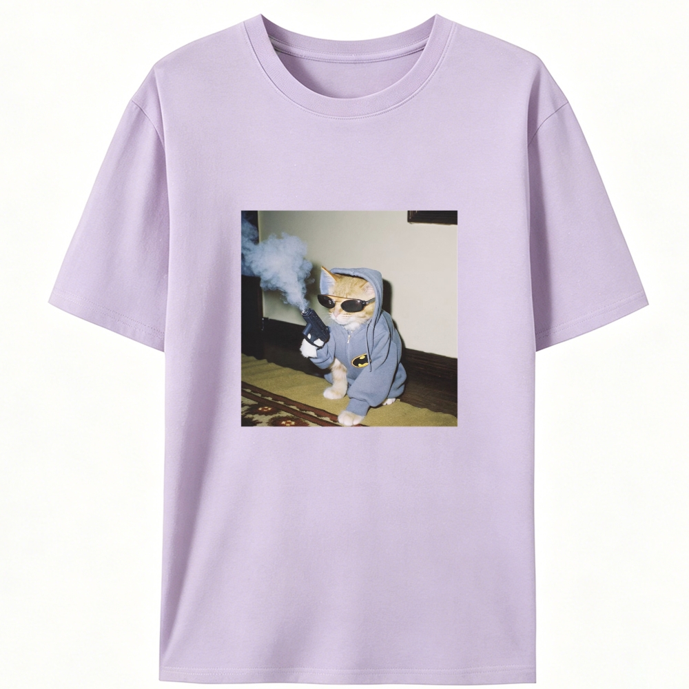 Batman Gun Cat Retro Designed for Women - Slim Fit Cotton Tee