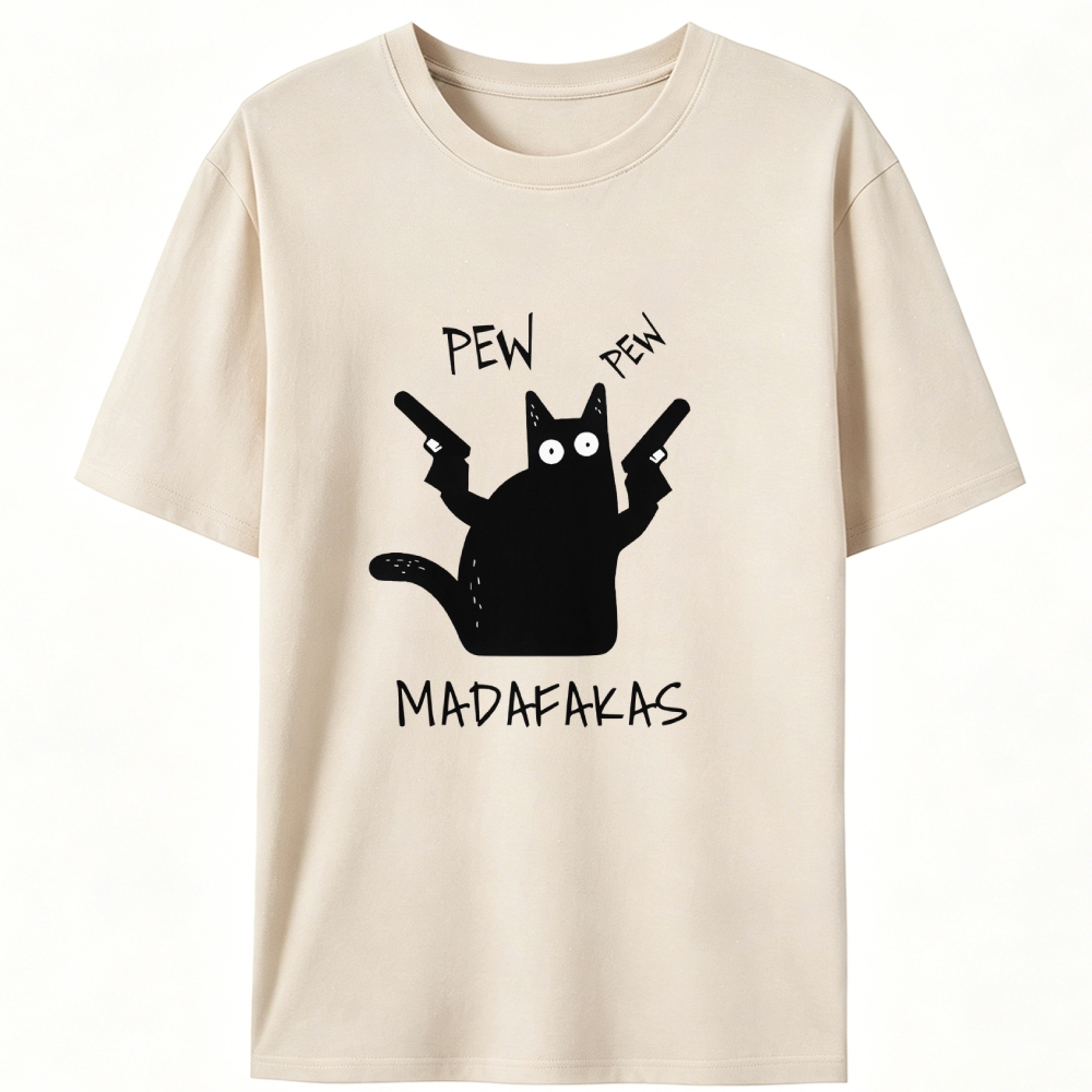 Pew Pew Madafakas Cat Retro Designed for Women - Slim Fit Cotton Tee
