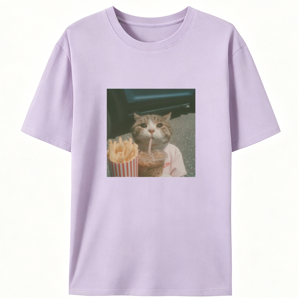 Cat's Fries & Happy Drink Retro Designed for Women - Slim Fit Cotton Tee