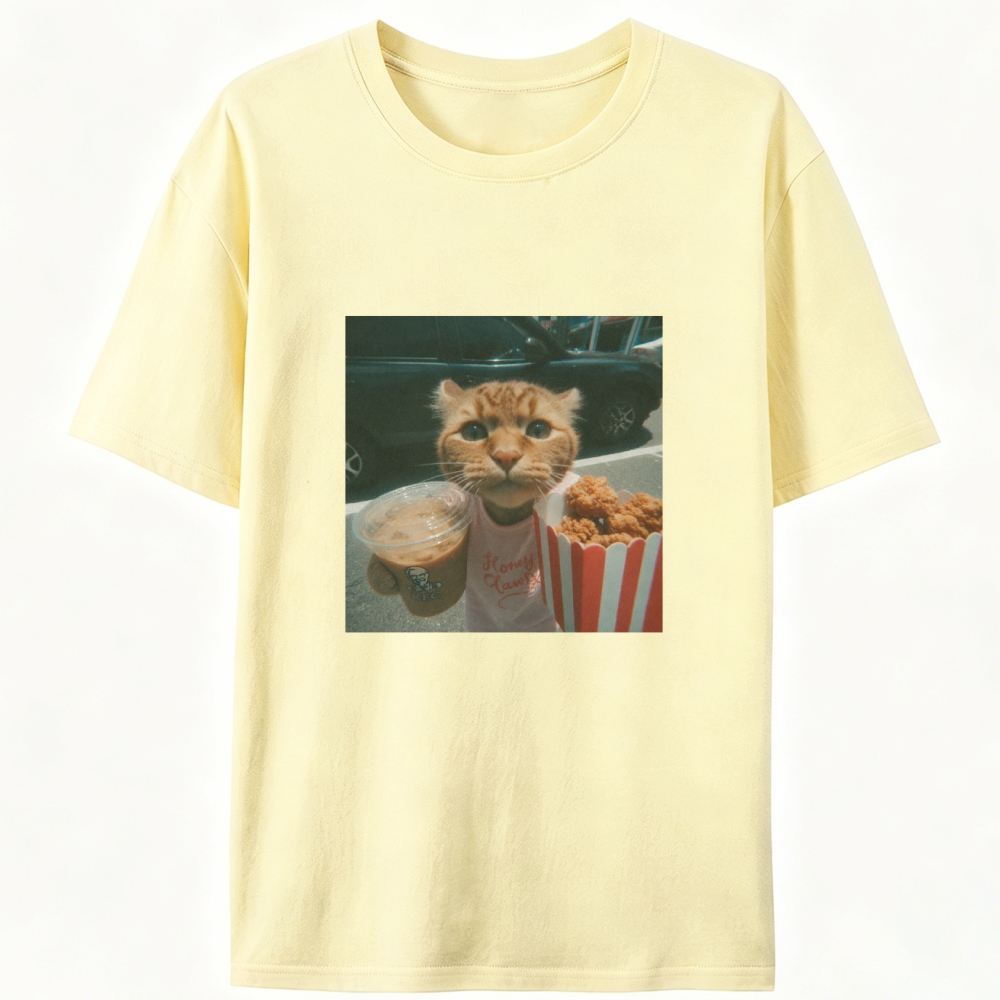 Orange Cat's Fried Chicken & Happy Drink Retro Designed for Women - Slim Fit Cotton Tee