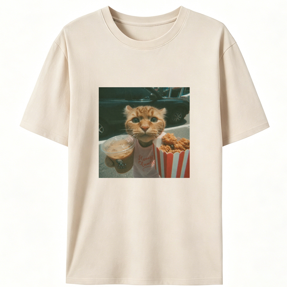 Orange Cat's Fried Chicken & Happy Drink Retro Designed for Women - Slim Fit Cotton Tee