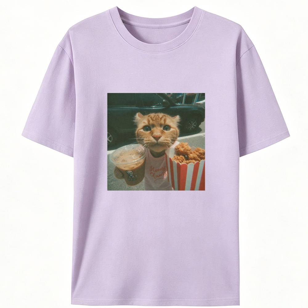 Orange Cat's Fried Chicken & Happy Drink Retro Designed for Women - Slim Fit Cotton Tee