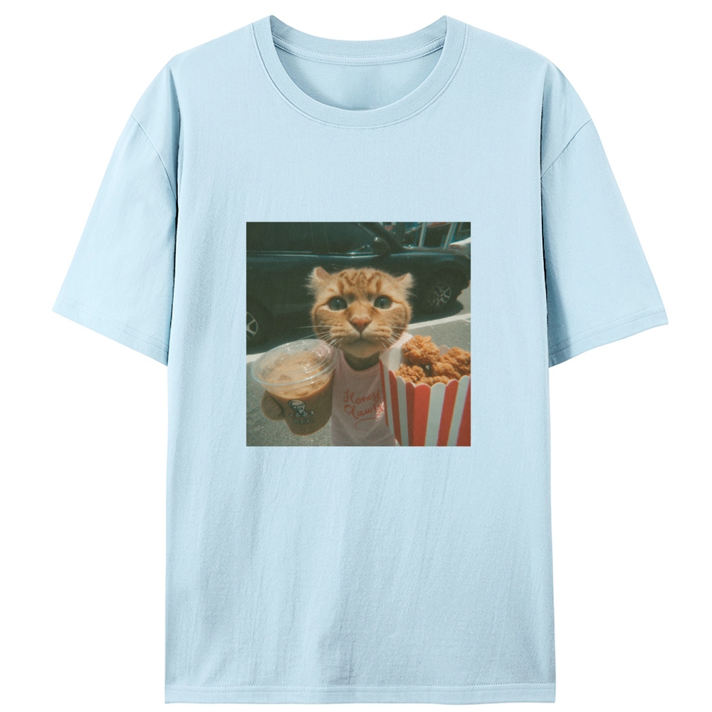 Orange Cat's Fried Chicken & Happy Drink Retro Designed for Women - Slim Fit Cotton Tee