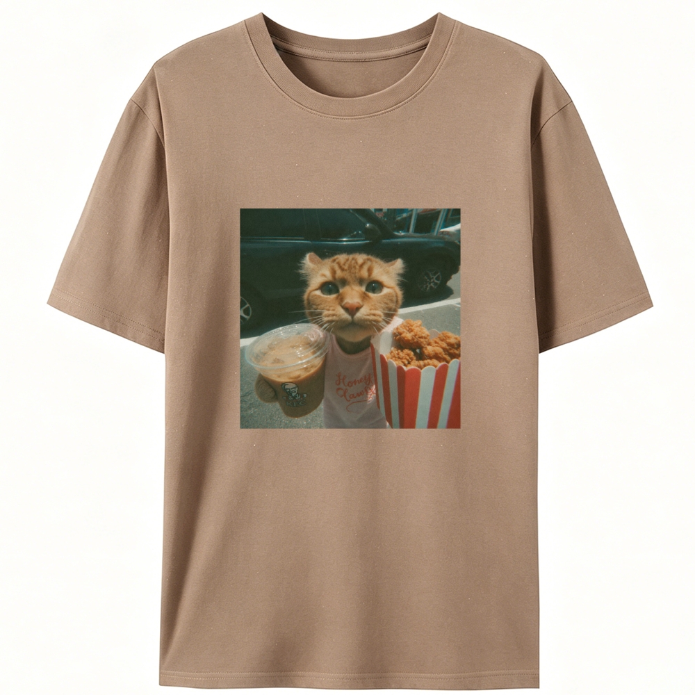 Orange Cat's Fried Chicken & Happy Drink Retro Designed for Women - Slim Fit Cotton Tee