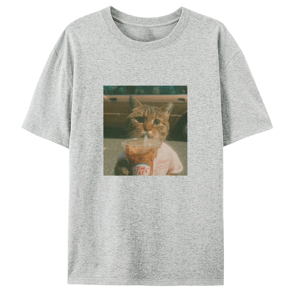 Grumpy Orange Cat's Happy Drink Retro Designed for Women - Slim Fit Cotton Tee
