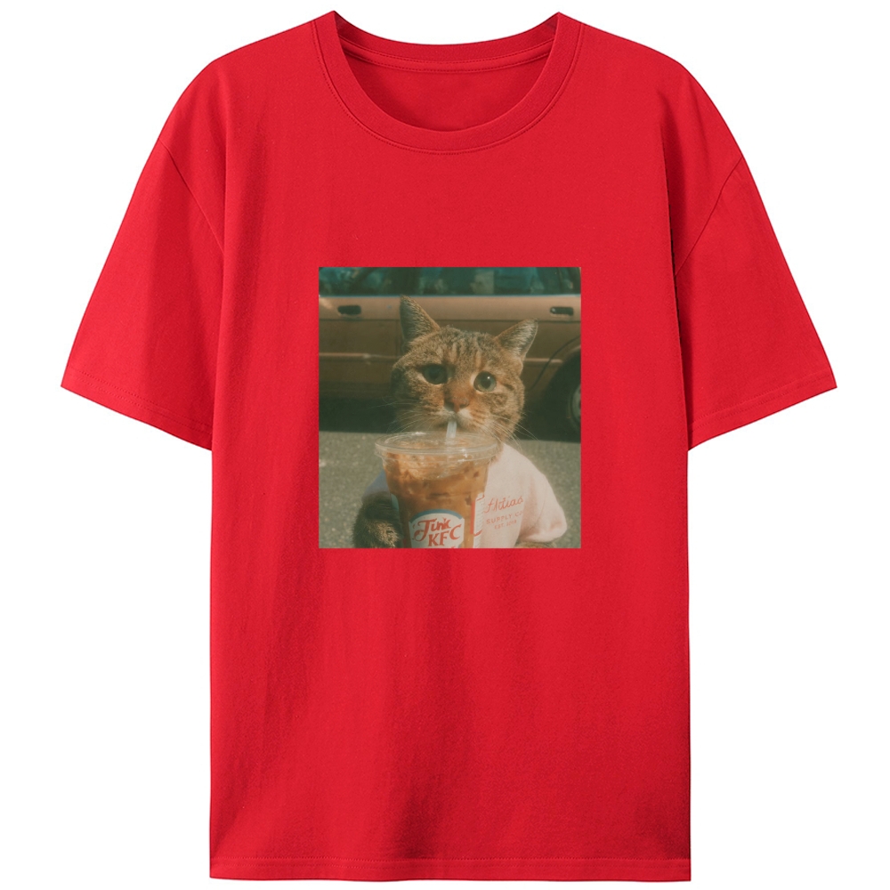 Grumpy Orange Cat's Happy Drink Retro Designed for Women - Slim Fit Cotton Tee