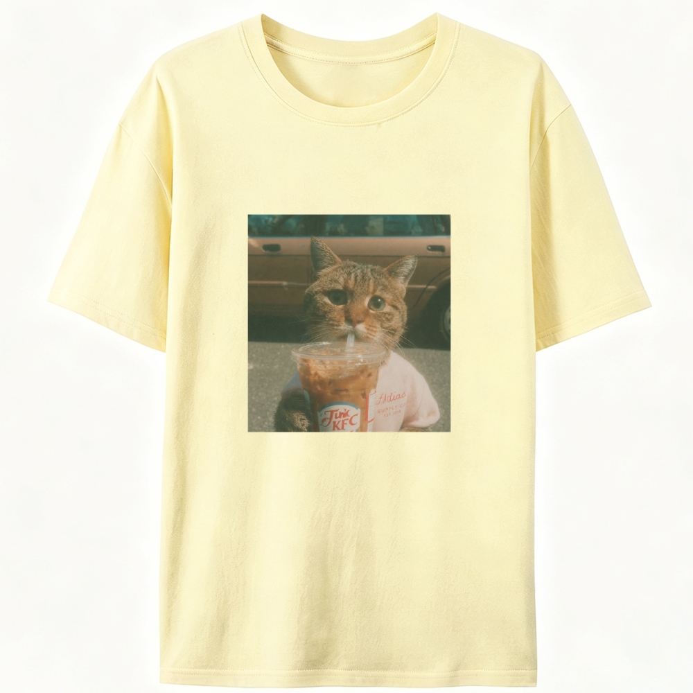 Grumpy Orange Cat's Happy Drink Retro Designed for Women - Slim Fit Cotton Tee