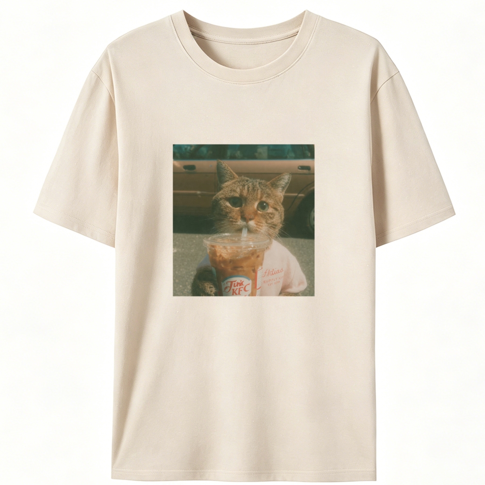 Grumpy Orange Cat's Happy Drink Retro Designed for Women - Slim Fit Cotton Tee