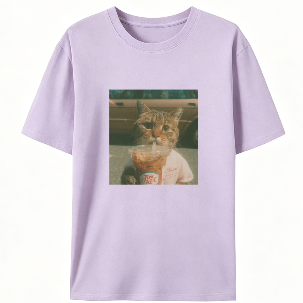 Grumpy Orange Cat's Happy Drink Retro Designed for Women - Slim Fit Cotton Tee