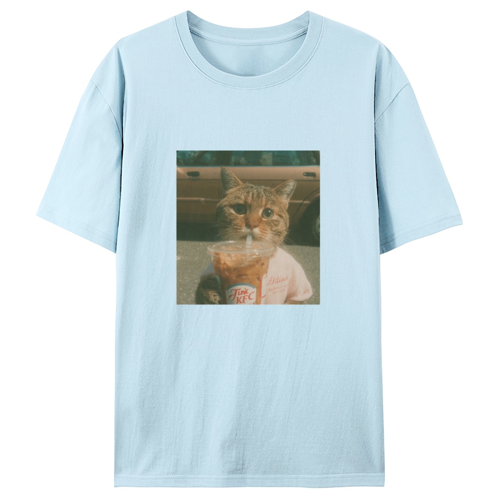 Grumpy Orange Cat's Happy Drink Retro Designed for Women - Slim Fit Cotton Tee