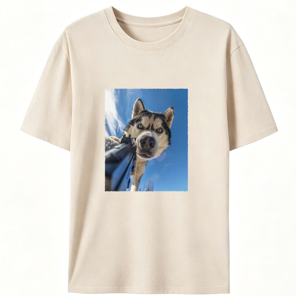 Low Angle Husky Gun Retro Designed for Women - Slim Fit Cotton Tee