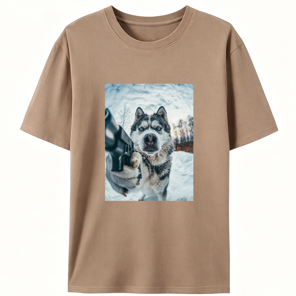 Husky Pulls a Gun Retro Designed for Women - Slim Fit Cotton Tee