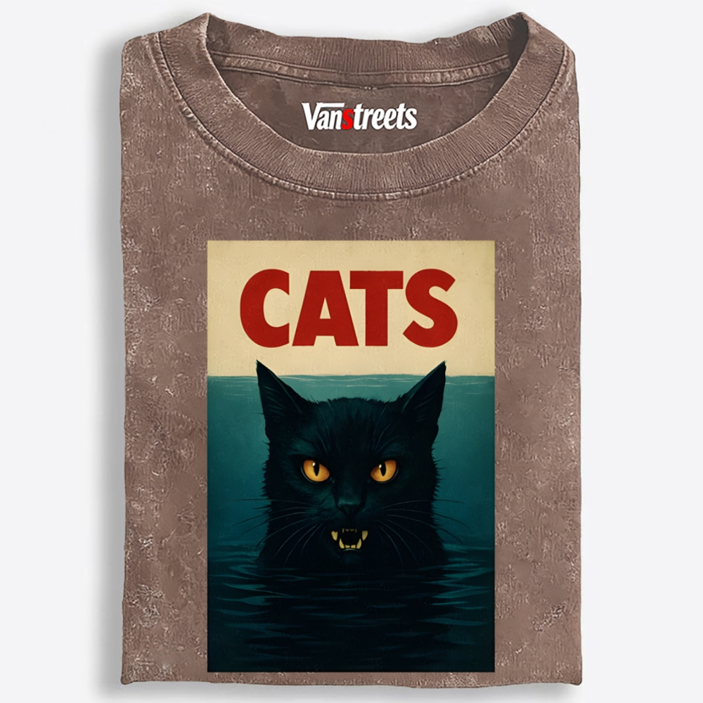 CATS (Jaws Parody) Retro Washed T-Shirt | 100% Cotton | Streetwear Essential