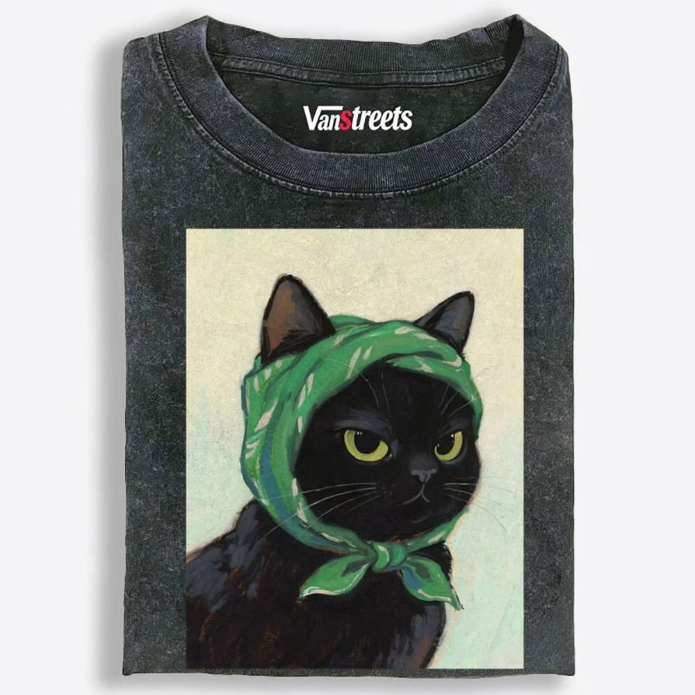 Bandana Gangsta Cat Retro Washed T-Shirt | 100% Cotton | Streetwear Essential