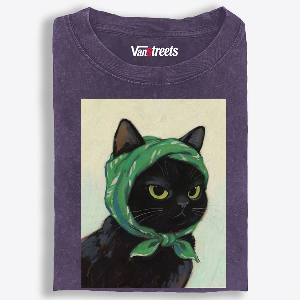 Bandana Gangsta Cat Retro Washed T-Shirt | 100% Cotton | Streetwear Essential