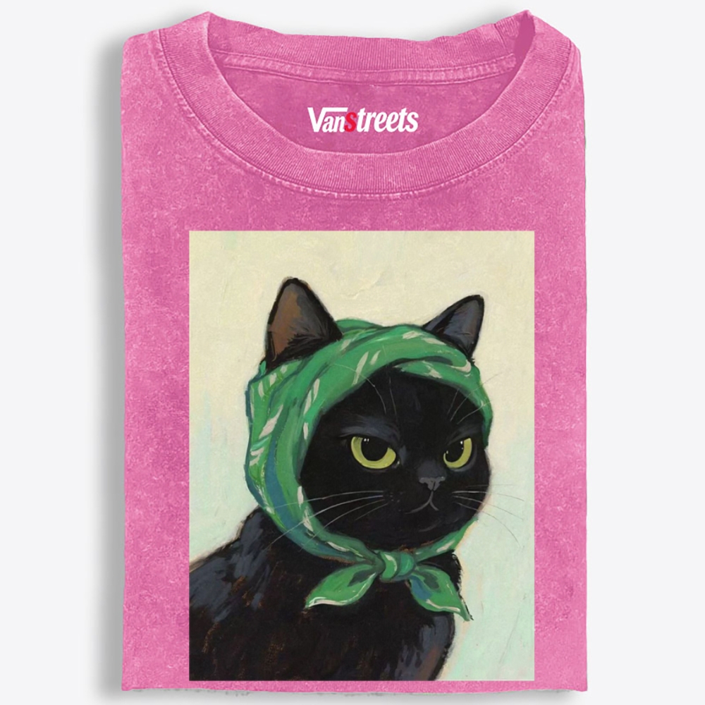 Bandana Gangsta Cat Retro Washed T-Shirt | 100% Cotton | Streetwear Essential