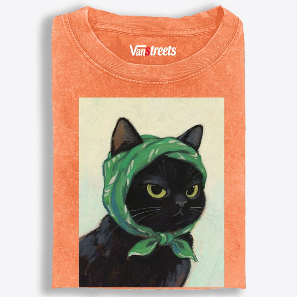 Bandana Gangsta Cat Retro Washed T-Shirt | 100% Cotton | Streetwear Essential